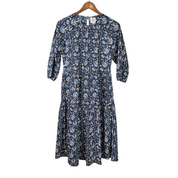 DRA Los Angeles NWOT Blue Black Floral Midi Fit & Flare Cotton Dress - Picture 10 of 13